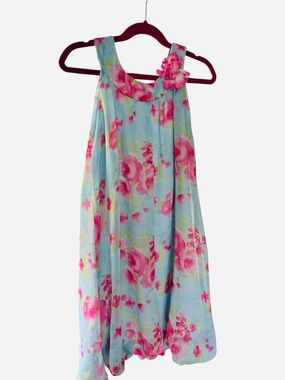 Jona Michelle Light Blue Floral Halter Dress with Pink Blooms